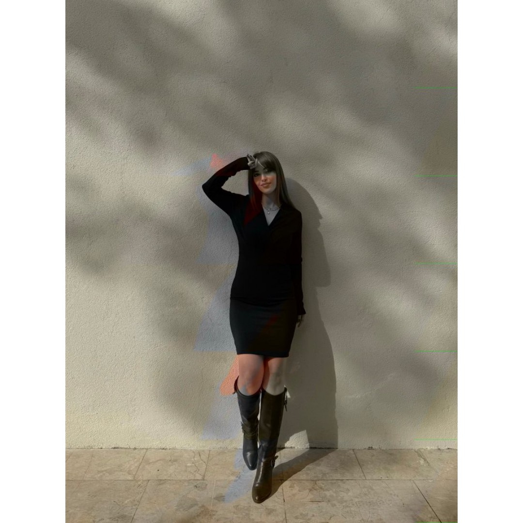 Kadın Uzun Kollu Kruvaze Yaka Krep Mini Boy Elbise - 135254 Kadın Uzun Kollu Kruvaze Yaka Krep Mini Boy Elbise - 135254