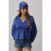 V Yaka Dantelli Bluz - Mavi 162846 V Yaka Dantelli Bluz - Mavi 162846