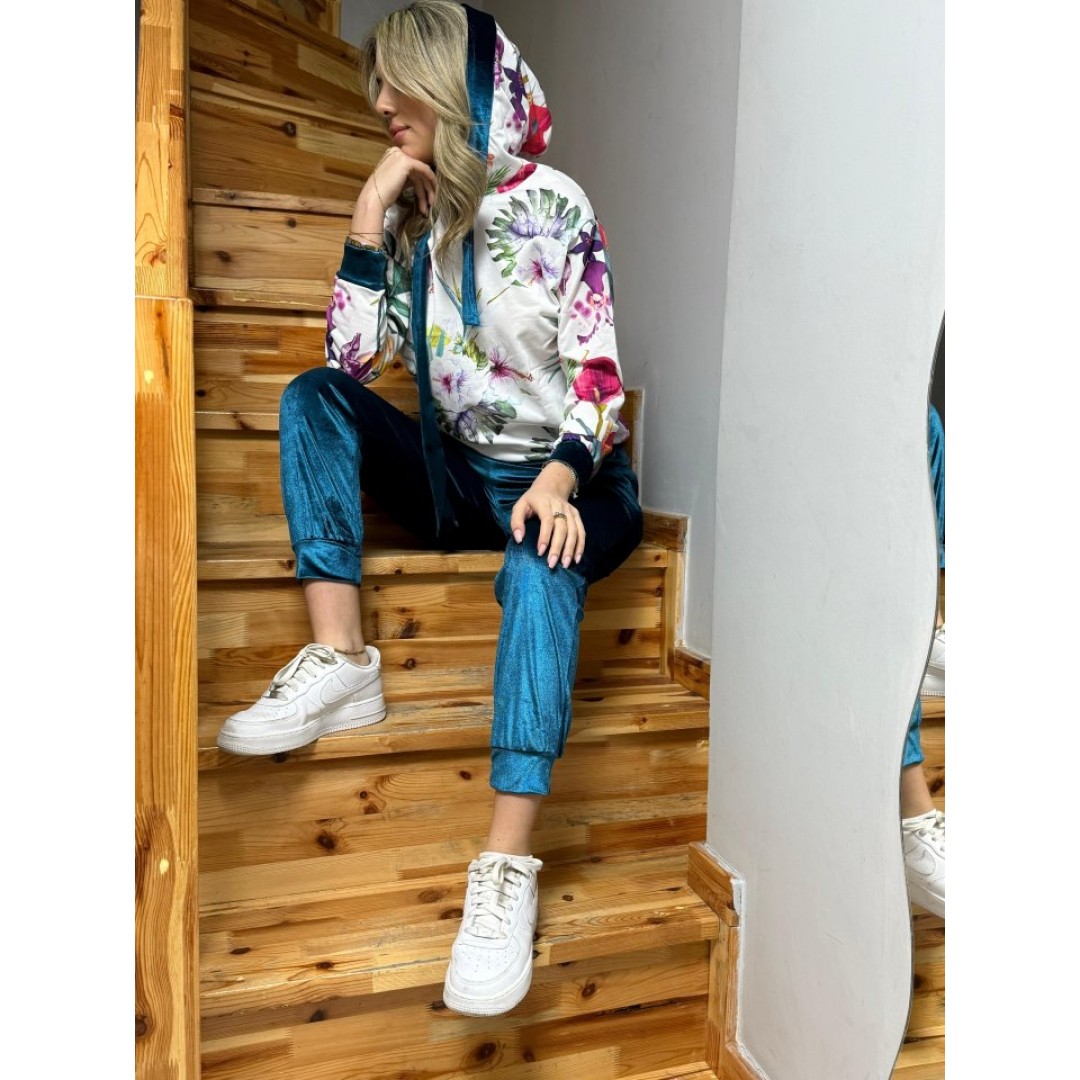 Kadın Kadife Kumaş Uzun Kollu Kapüşon Detay çiçek Baskılı Sweat Ve Pantolon Ikili Takım 140469 Kadın Kadife Kumaş Uzun Kollu Kapüşon Detay çiçek Baskılı Sweat Ve Pantolon Ikili Takım 140469