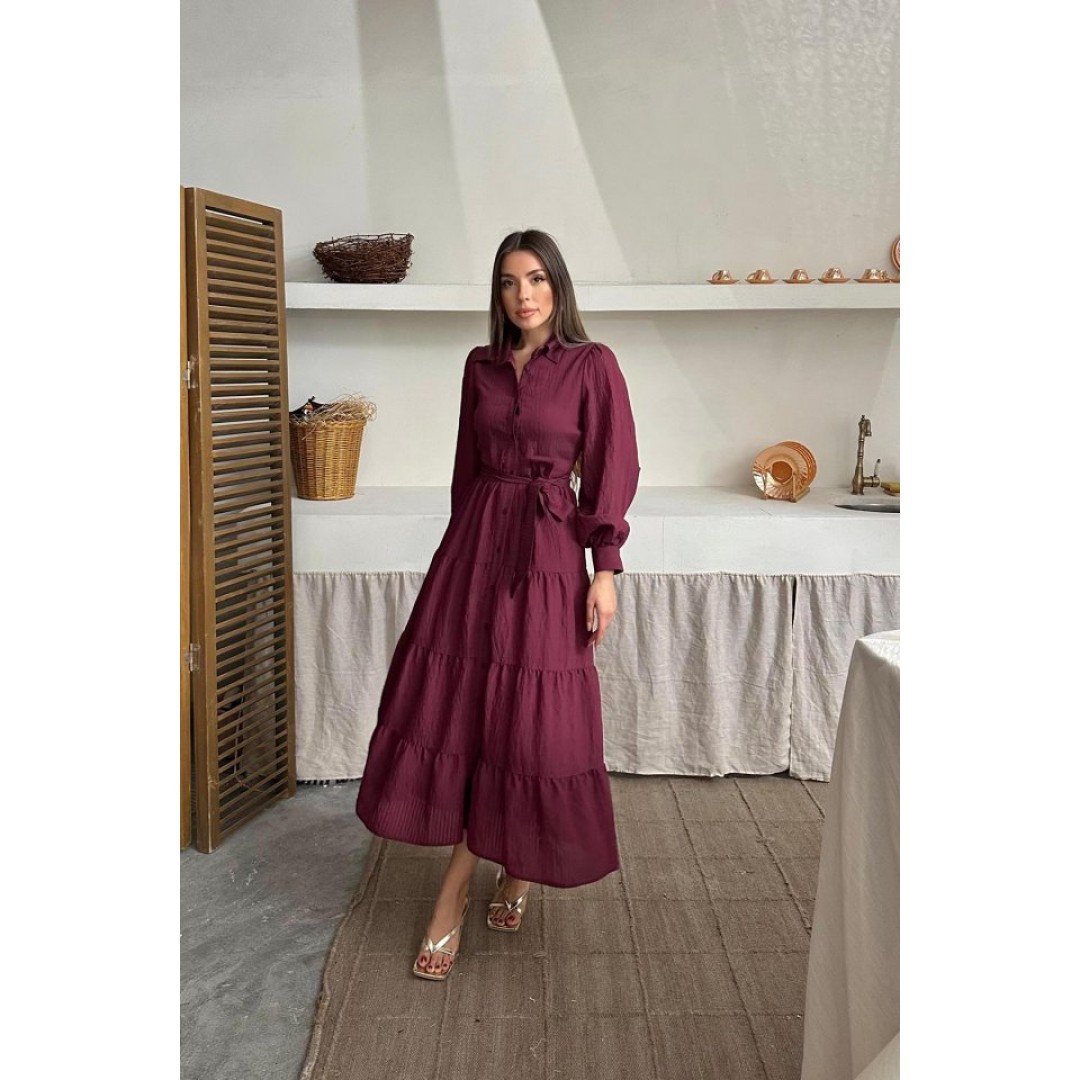 Bordo Çizgi Desenli Uzun Elbise - 158248 Bordo Çizgi Desenli Uzun Elbise - 158248