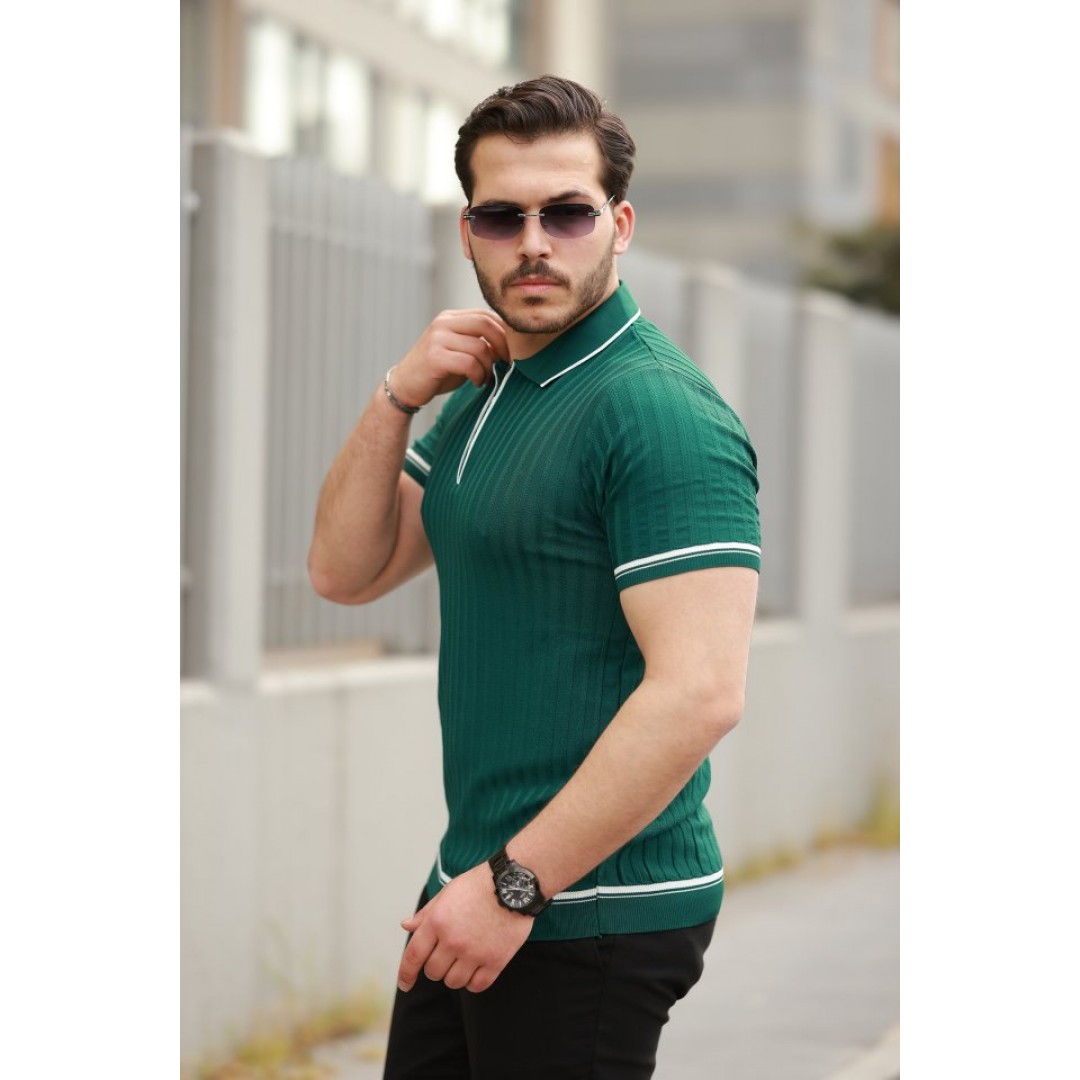 Erkek Fermuarlı Yakalı Kısa Kollu T-shirt - 160694 Erkek Fermuarlı Yakalı Kısa Kollu T-shirt - 160694
