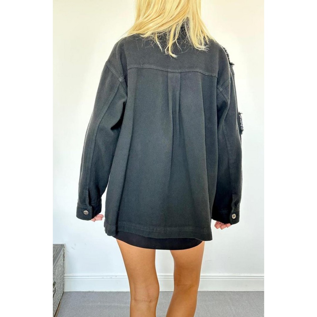 Siyah Gabardin Arma Detaylı Gömlek Ceket - 148390 Siyah Gabardin Arma Detaylı Gömlek Ceket - 148390