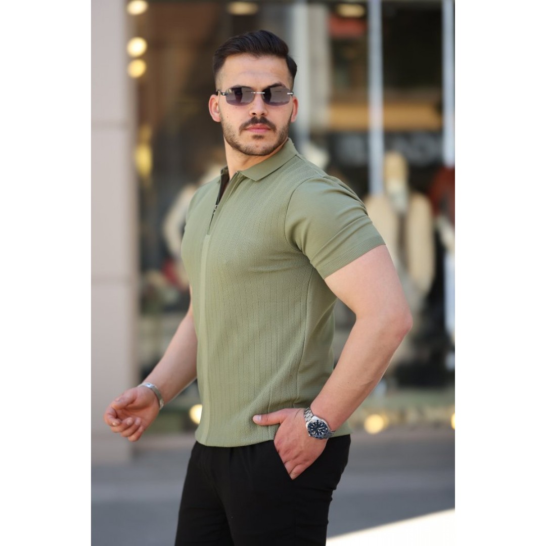 Erkek Yakası Fermuarlı Kısa Kollu T-shirt 161262 Erkek Yakası Fermuarlı Kısa Kollu T-shirt 161262