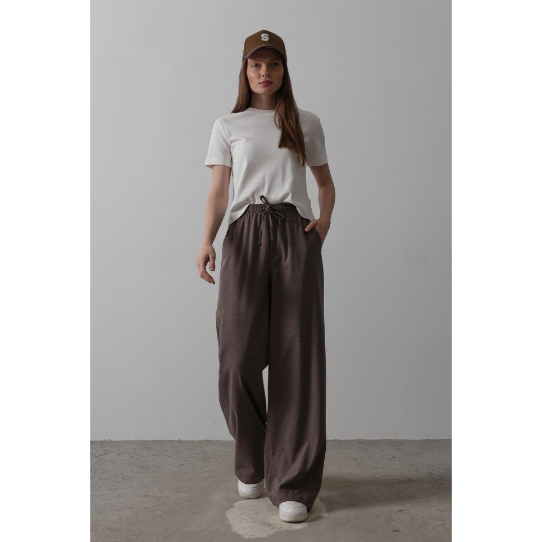 Beli Lastikli Bol Paça Pantolon - Kahve 156824 Beli Lastikli Bol Paça Pantolon - Kahve 156824