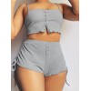Kadın Ip Askılı Crop Bluz Ve Yanlardan Büzgülü Ikili Kaşkorse Short Takım 113893 Kadın Ip Askılı Crop Bluz Ve Yanlardan Büzgülü Ikili Kaşkorse Short Takım 113893
