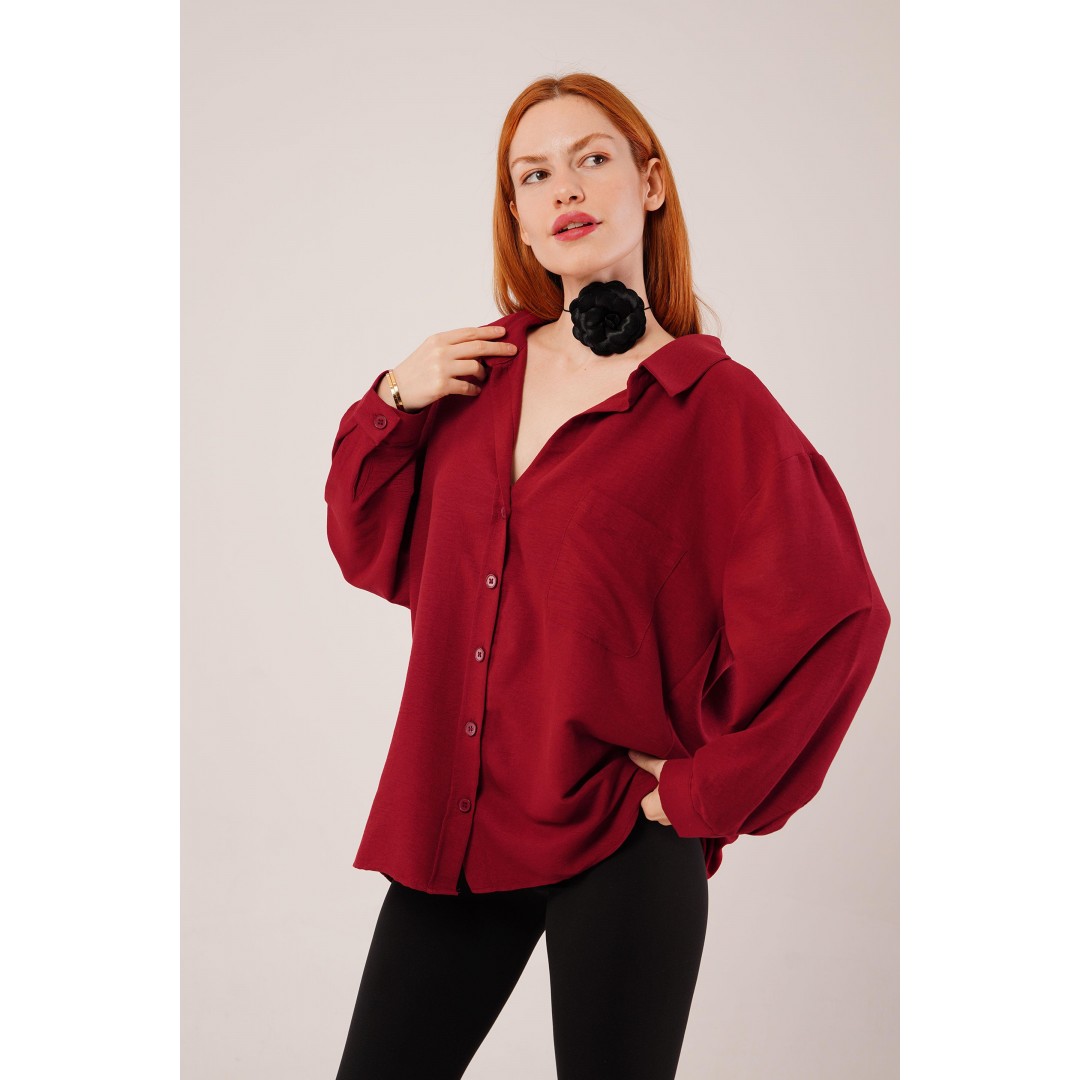 Basic Oversize Bordo Gömlek - 147351 Basic Oversize Bordo Gömlek - 147351