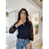 Kadın Uzun Kollu Göğüs Pencere Detay Yaka Boğazlı Kolları Tüllü Sandy Bluz - 134702