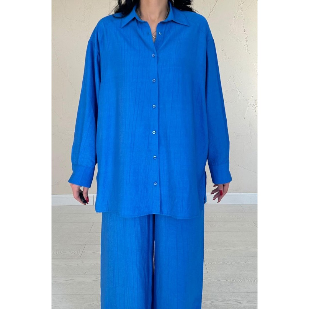 Saks Alice Gömlek Ve Bol Kesim Pantolon Takım 148479 Saks Alice Gömlek Ve Bol Kesim Pantolon Takım 148479