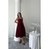 Bordo Boyundan Bağlamalı Keten Elbise - 160730 Bordo Boyundan Bağlamalı Keten Elbise - 160730