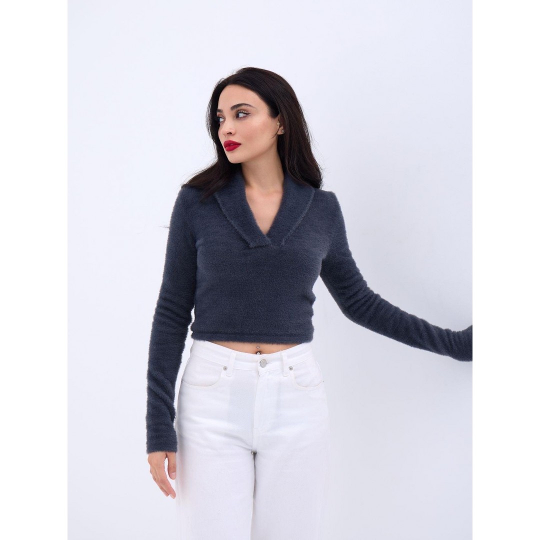 42531 TRİKO SİMLİ YAKALI CROP-ANTRASİT 144093 42531 TRİKO SİMLİ YAKALI CROP-ANTRASİT 144093