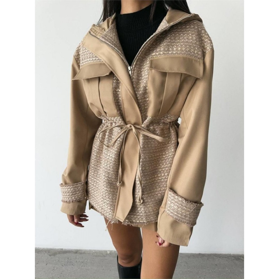 CHANEL -TRENCH  GARNİLİ KAPİŞONLU BELDEN BÜZGÜLÜ MONT - Bej 151872