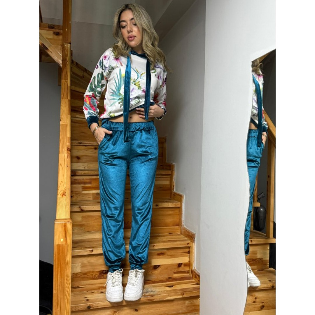 Kadın Kadife Kumaş Uzun Kollu Kapüşon Detay çiçek Baskılı Sweat Ve Pantolon Ikili Takım 140469 Kadın Kadife Kumaş Uzun Kollu Kapüşon Detay çiçek Baskılı Sweat Ve Pantolon Ikili Takım 140469