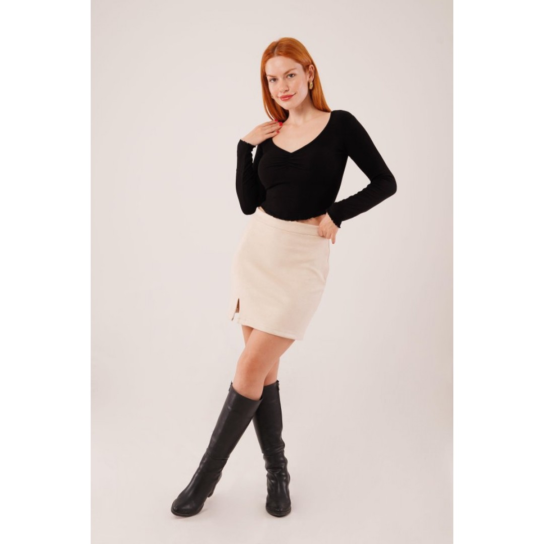 Geniş Yaka Siyah Basic Body Bluz 148079