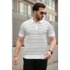 Erkek Fermuar Yakalı çizgili Kısa Kollu T-shirt 160699