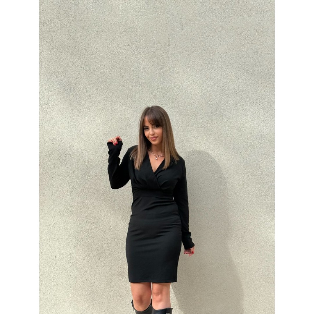 Kadın Uzun Kollu Kruvaze Yaka Krep Mini Boy Elbise - 135254 Kadın Uzun Kollu Kruvaze Yaka Krep Mini Boy Elbise - 135254