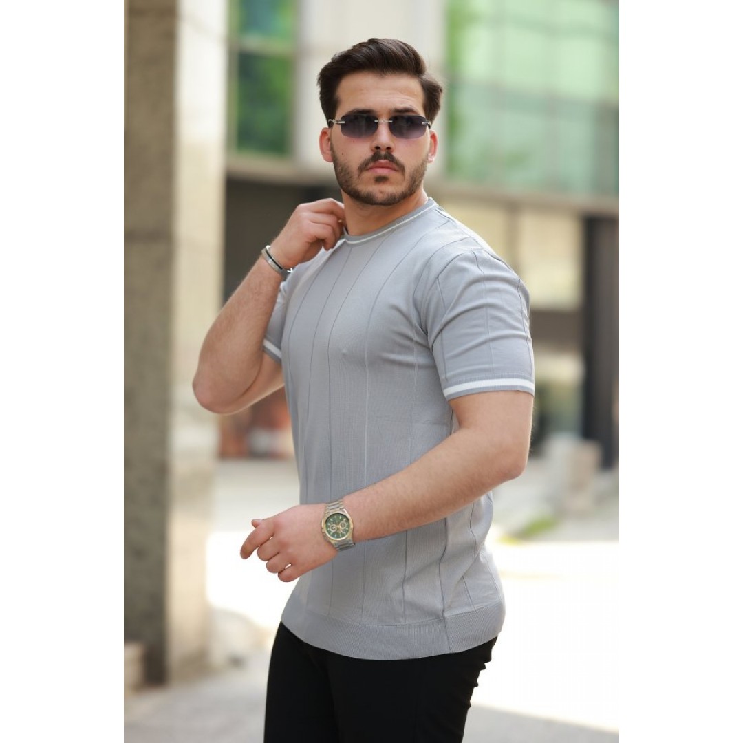 Erkek Bisiklet Yaka çizgi Desenli Ribanalı Kısa Kollu Tshirt - 159128 Erkek Bisiklet Yaka çizgi Desenli Ribanalı Kısa Kollu Tshirt - 159128