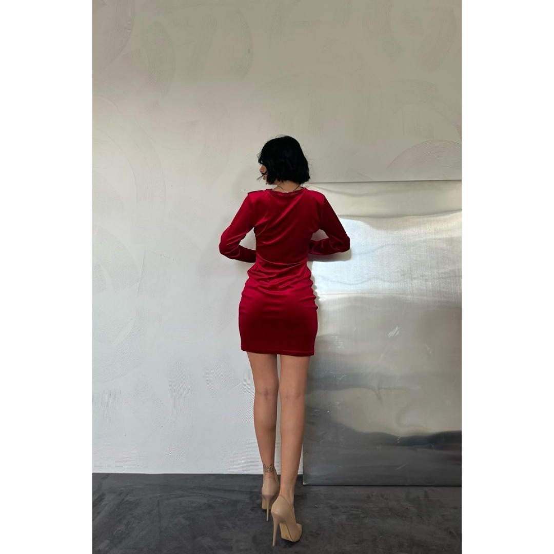 Kırmızı Yaka Ve Kol Dantelli Mini Elbise - 151734 Kırmızı Yaka Ve Kol Dantelli Mini Elbise - 151734