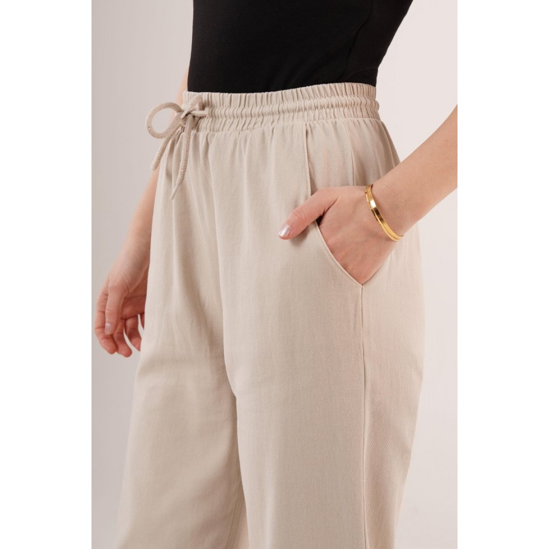 Cepli Belden Bağlamalı Paça Detaylı Krem Pantolon 149826 Cepli Belden Bağlamalı Paça Detaylı Krem Pantolon 149826