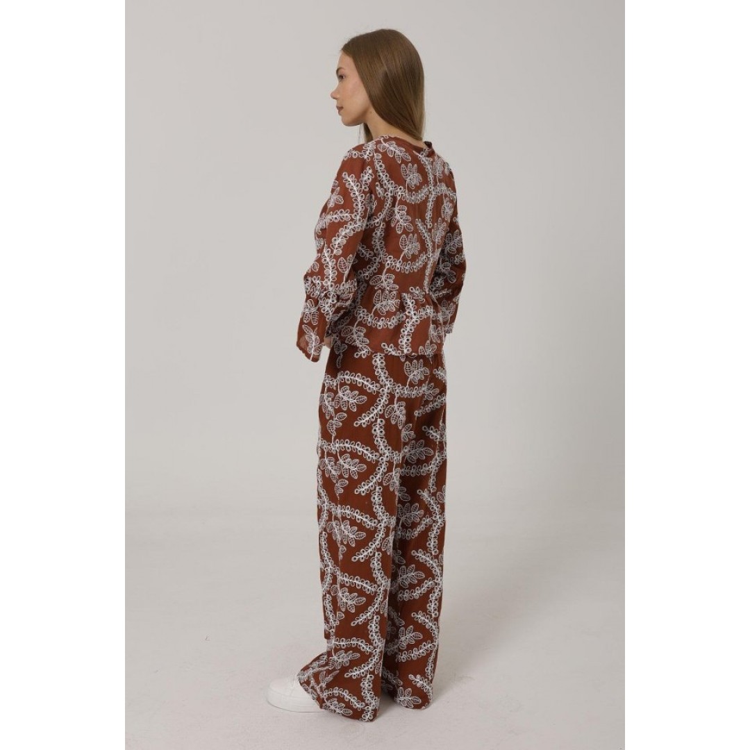 İşlemeli Oversize Pantolon - Kahve 162569 İşlemeli Oversize Pantolon - Kahve 162569