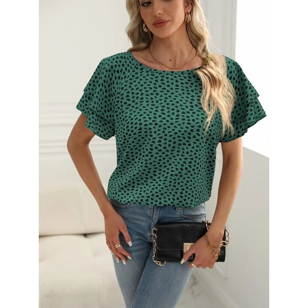 Kadın Kısa Kollu Kolları Volanlı Baskılı Süprem Bluz 156568 Kadın Kısa Kollu Kolları Volanlı Baskılı Süprem Bluz 156568