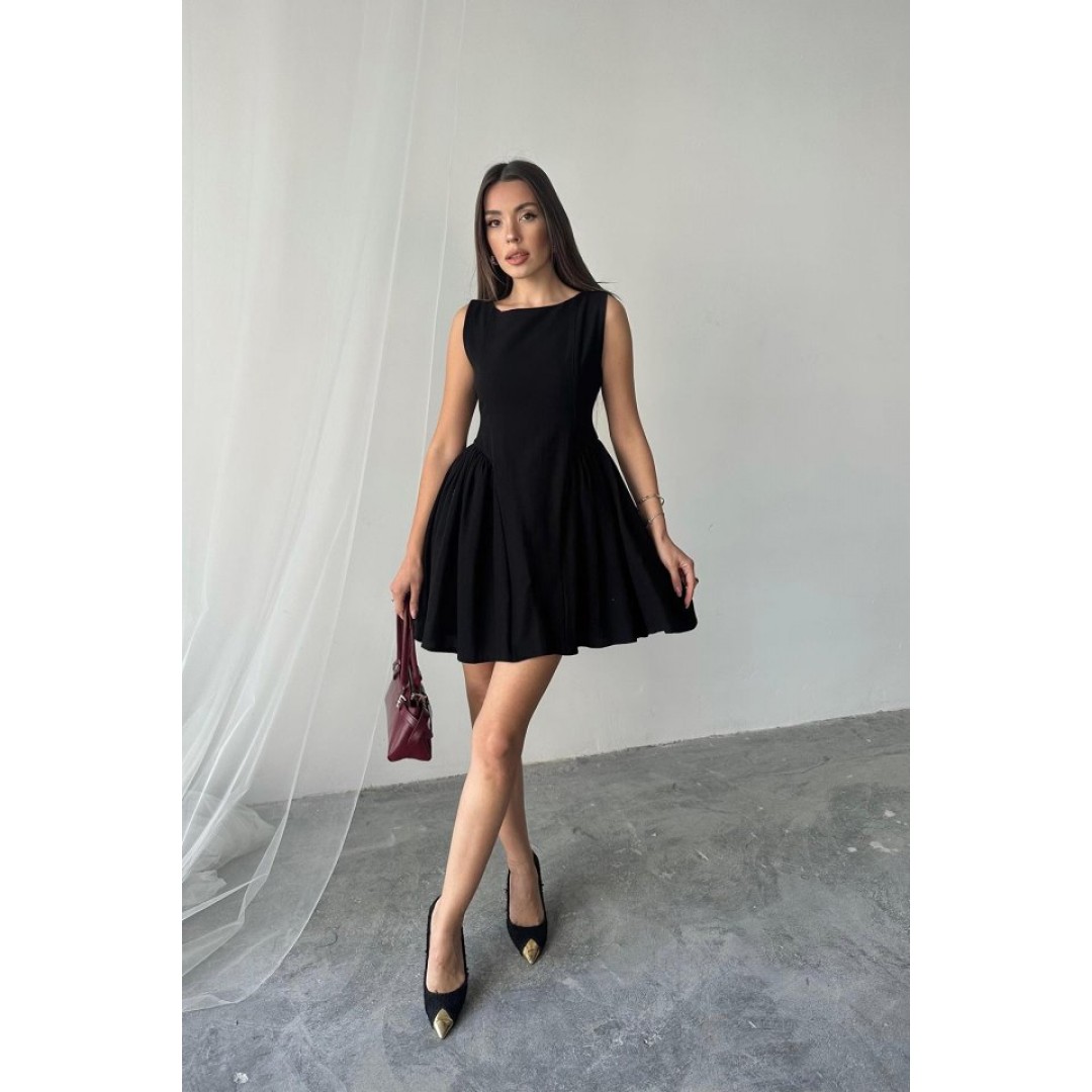 Siyah Mini Boy Büzgülü Keten Elbise 160627 Siyah Mini Boy Büzgülü Keten Elbise 160627