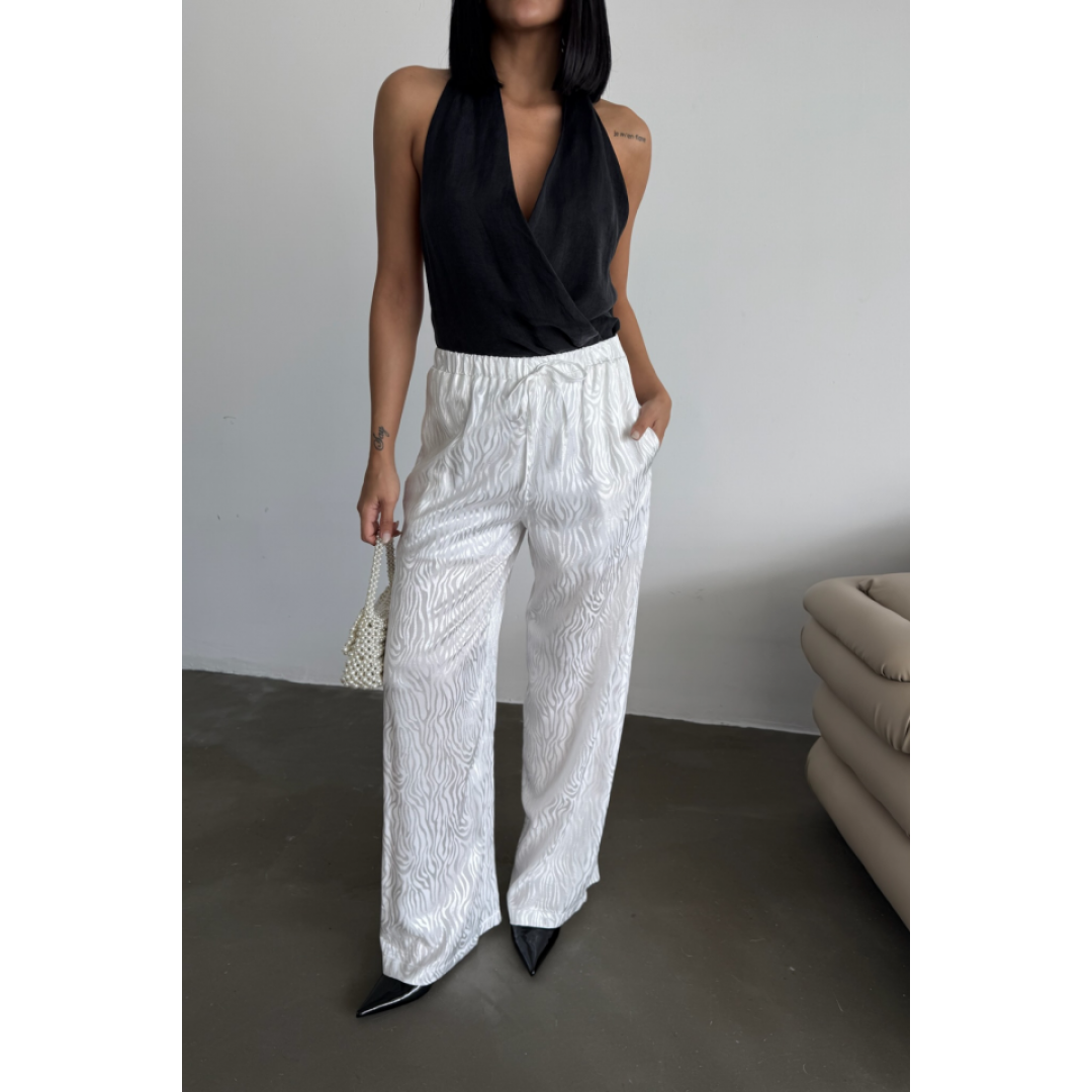 JAKAR SATEN PANTOLON - Beyaz 153806 JAKAR SATEN PANTOLON - Beyaz 153806