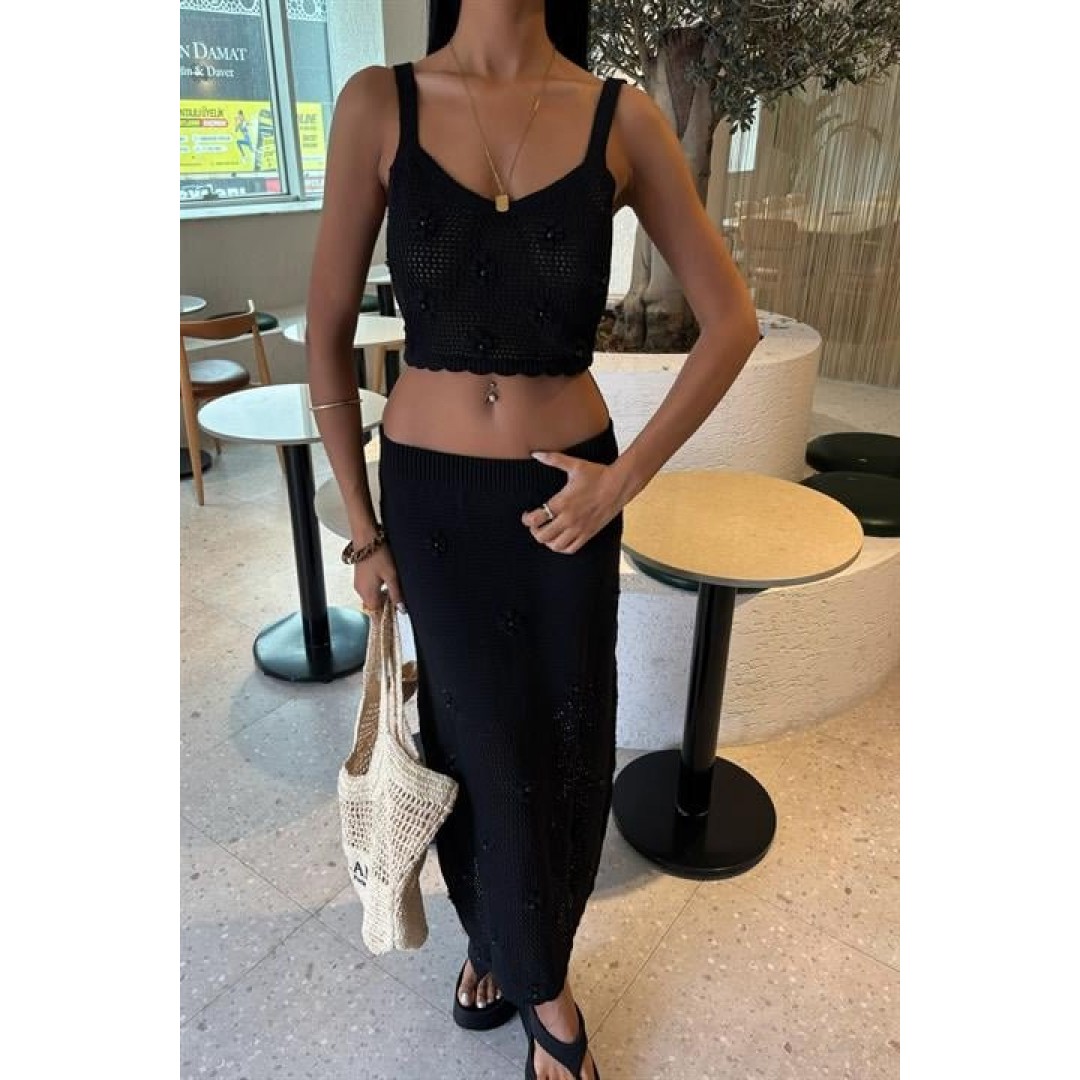 İnci Ve Çiçek Detaylı Büstiyerli Triko Takım 10100 159230
