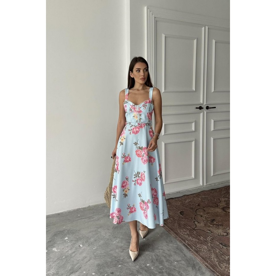 Bebe Mavi İnce Kemer Detaylı Elbise - 156663 Bebe Mavi İnce Kemer Detaylı Elbise - 156663