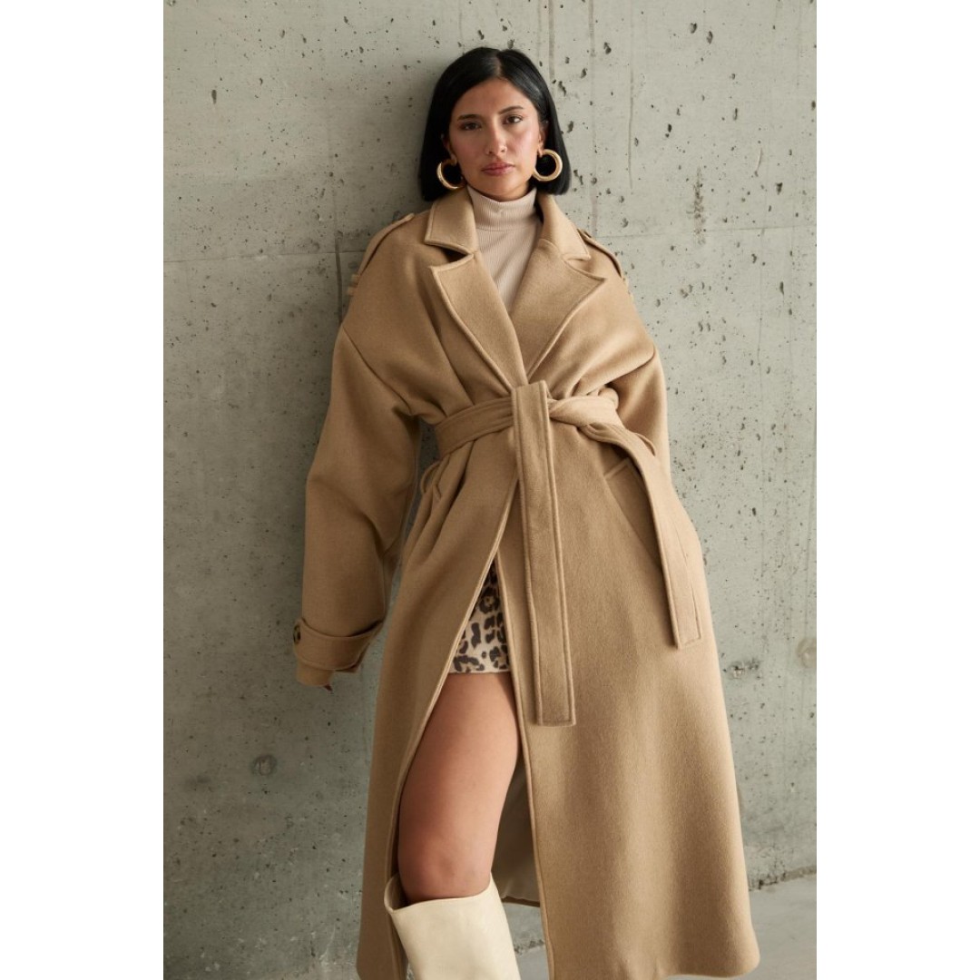 Camel Uzun Kaşe Kemerli Kaban 153826