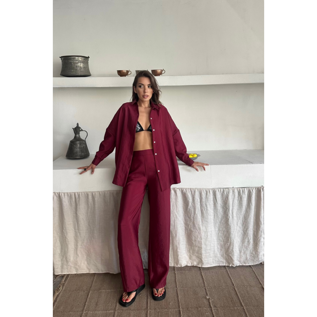 GÖMLEK-PANTOLON TAKIM CUPRA KUMAŞ - Bordo 161871 GÖMLEK-PANTOLON TAKIM CUPRA KUMAŞ - Bordo 161871
