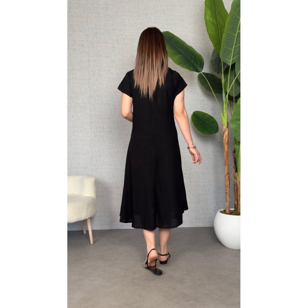 Kadın Kısa Kollu V Yaka Salaş Maxi Boy Elbise 162487 Kadın Kısa Kollu V Yaka Salaş Maxi Boy Elbise 162487