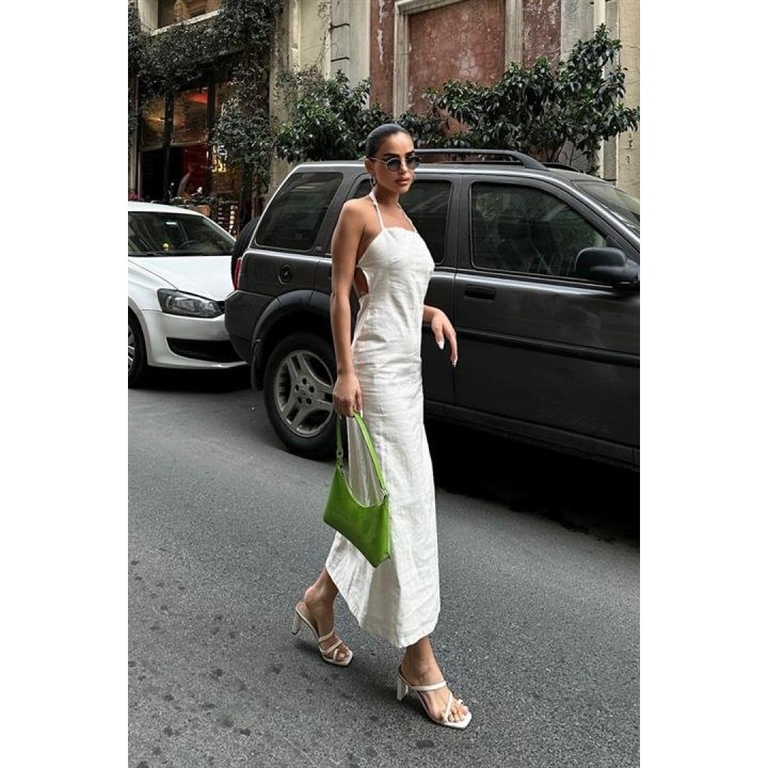Trisha Sırt Dekolteli Keten Elbise 2496-20 ELBİSE 155833