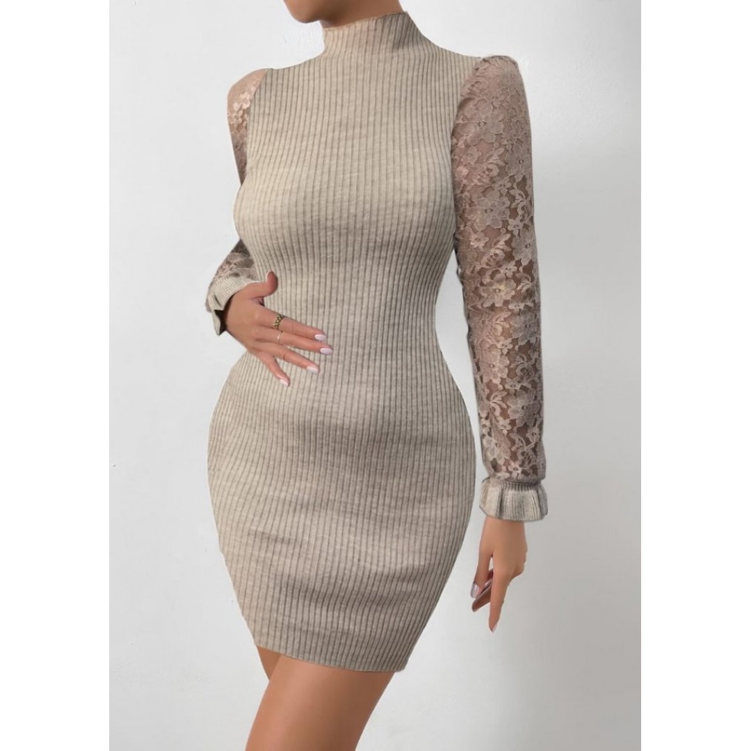 Kadın Uzun Kollu Kollar Tül Detay Triko Mini Boy Elbise - 132292 Kadın Uzun Kollu Kollar Tül Detay Triko Mini Boy Elbise - 132292