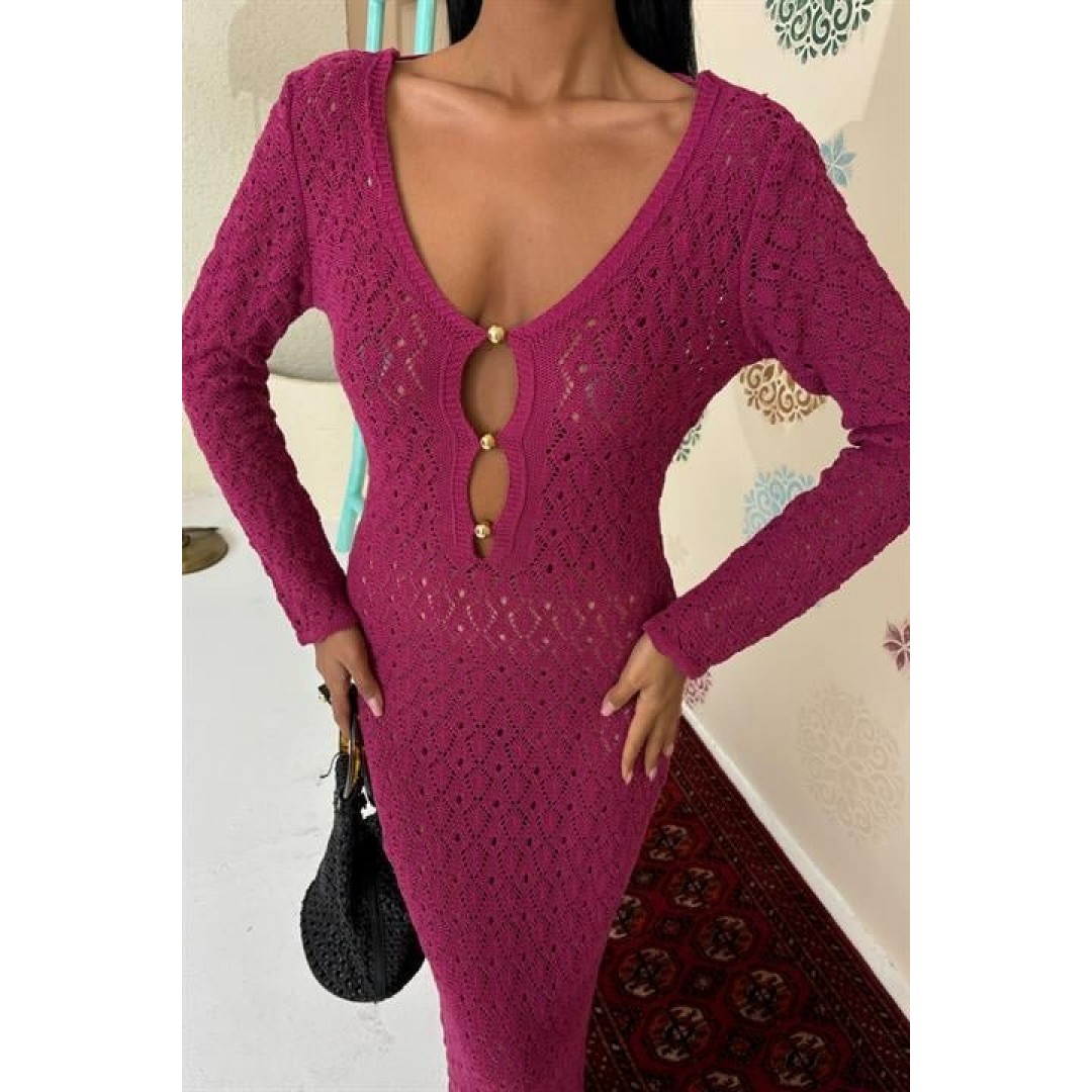 Göğüs Aksesuar Ve Pencereli Triko Elbise 2852 158964