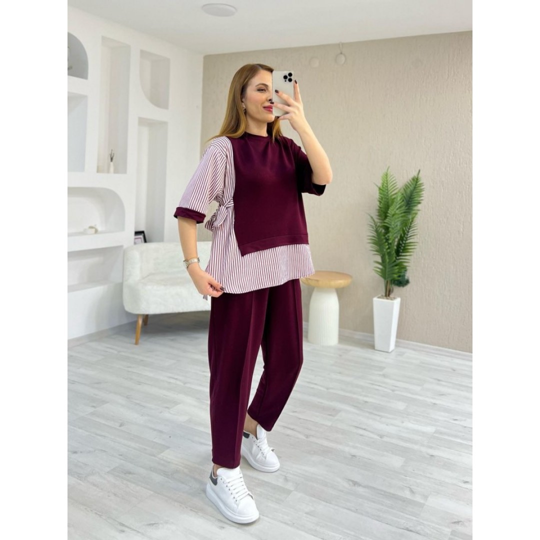 Kadın Kristal 2 Iplik Kumaş Yanları çizgili Takım