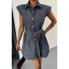 GÖMLEK ELBİSE KOLSUZ TENCEL KUMAŞ - Mavi - 158648 GÖMLEK ELBİSE KOLSUZ TENCEL KUMAŞ - Mavi - 158648