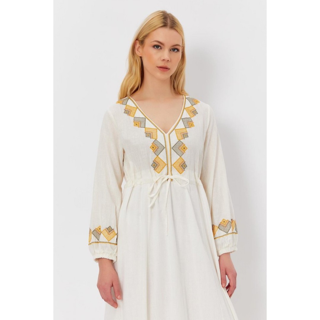 Etnik Desen Elbise - Beyaz 151332 Etnik Desen Elbise - Beyaz 151332