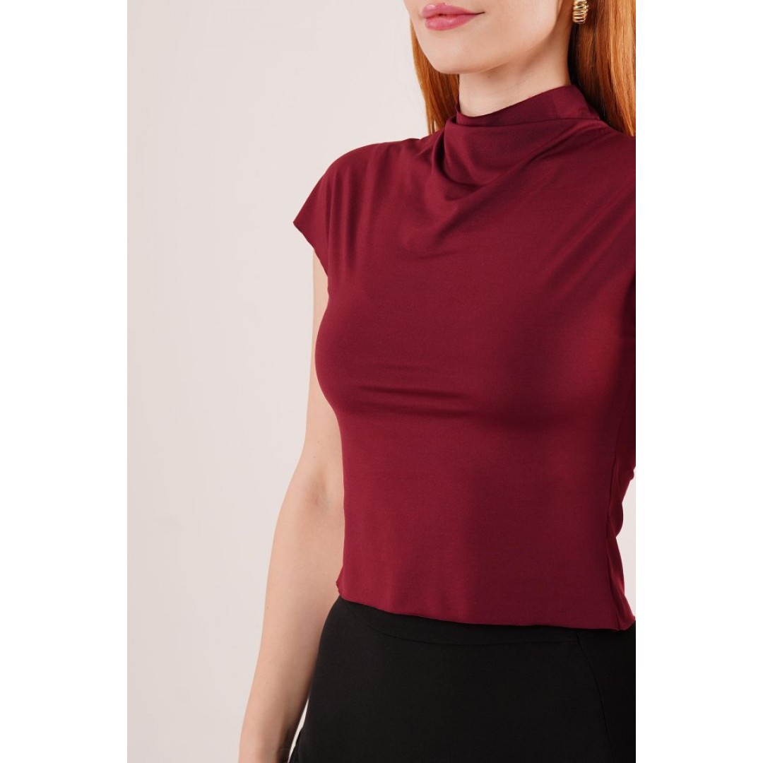 Boğazlı Parlak Kumaş Bordo Crop 148101 Boğazlı Parlak Kumaş Bordo Crop 148101