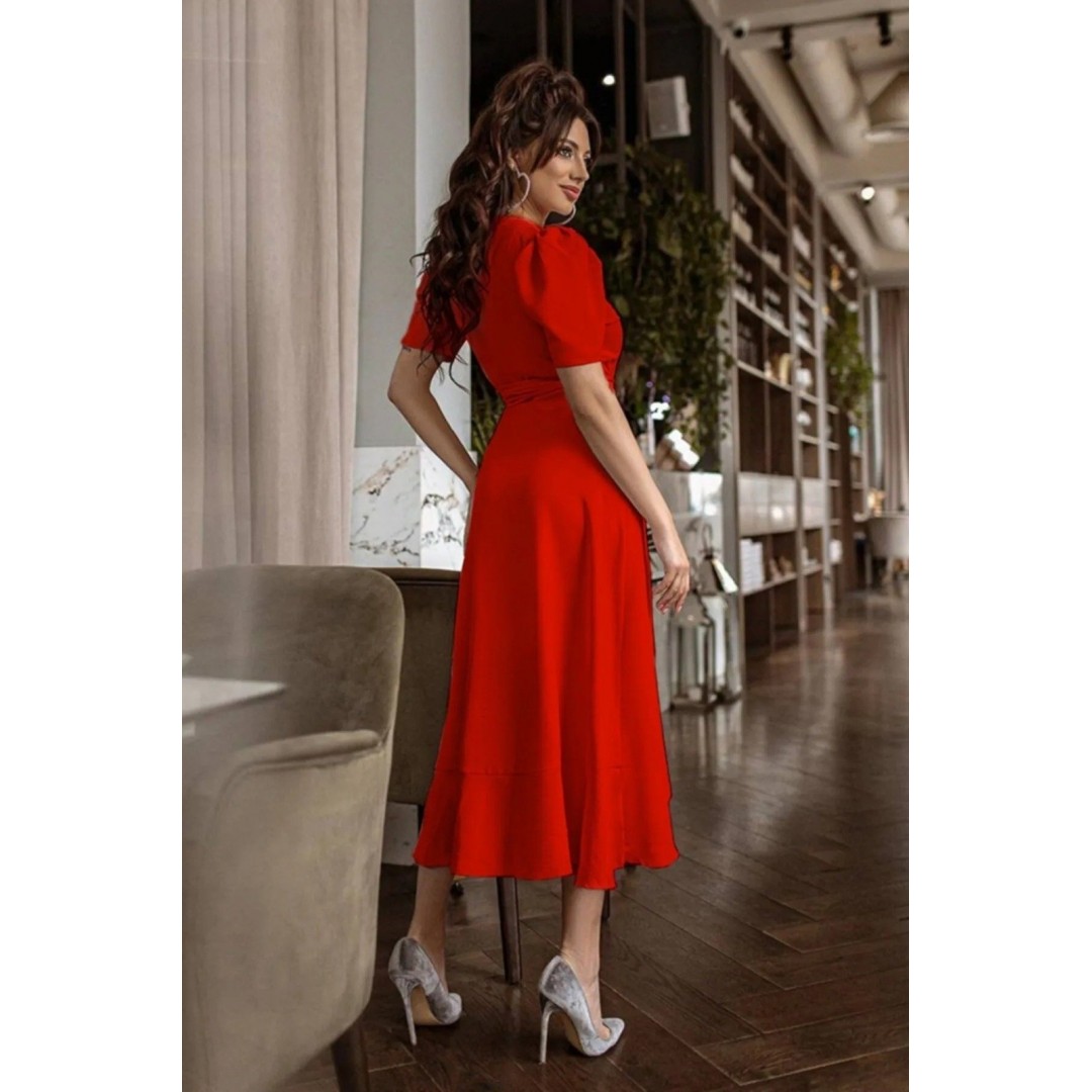 Kadın Kruvaze Yaka Midi Boy Kuşaklı Krep Elbise 120 Cm - 54533 Kadın Kruvaze Yaka Midi Boy Kuşaklı Krep Elbise 120 Cm - 54533