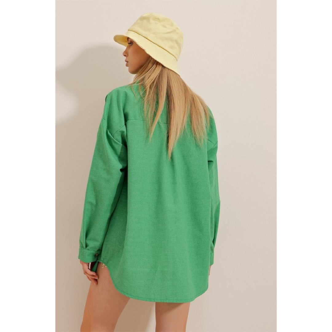 Kadın Keten Kumaş Oversize Gömlek - 159583 Kadın Keten Kumaş Oversize Gömlek - 159583