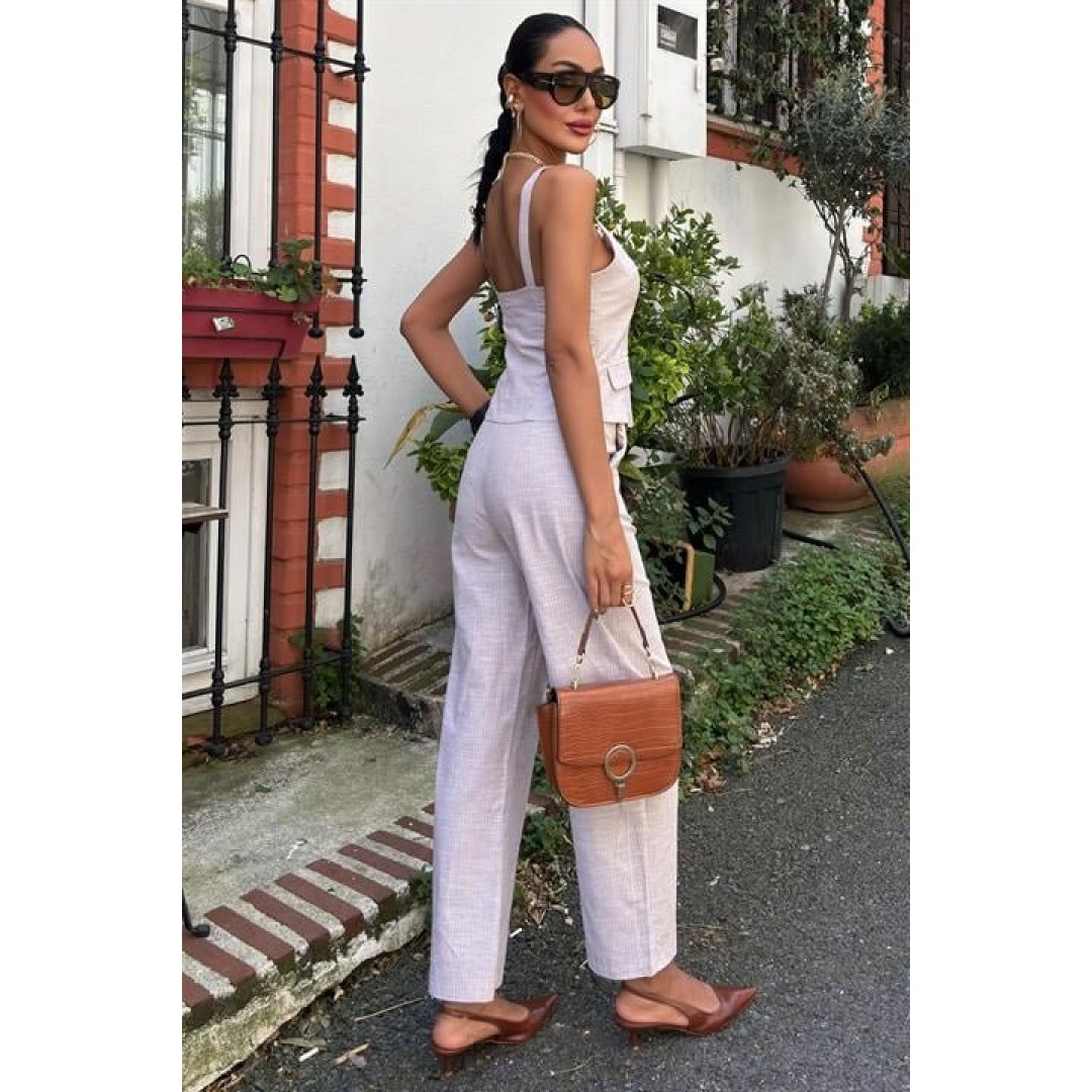 Kalın Askılı Bluz Pantolon Keten Takım 10187 160568 Kalın Askılı Bluz Pantolon Keten Takım 10187 160568