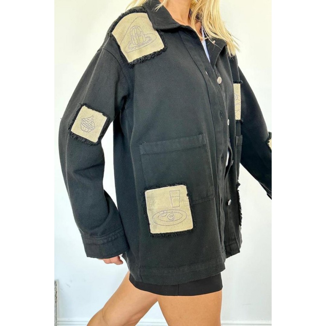 Siyah Gabardin Arma Detaylı Gömlek Ceket - 148390 Siyah Gabardin Arma Detaylı Gömlek Ceket - 148390
