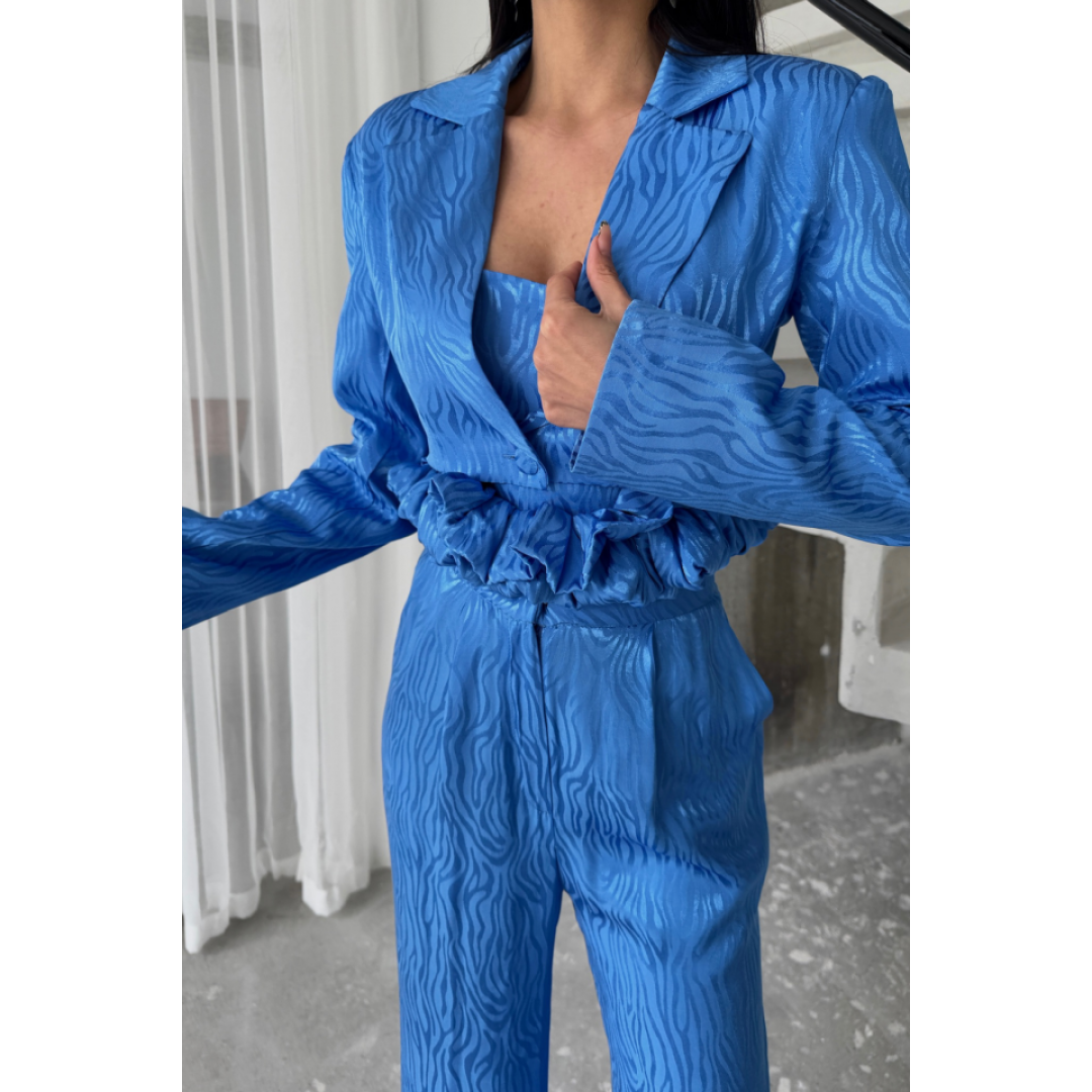 JAKARLI BLUZU TASARIM DETAYLI CEKET-PANTOLON-BLUZ 3 LÜ TAKIM - Mavi 153780 JAKARLI BLUZU TASARIM DETAYLI CEKET-PANTOLON-BLUZ 3 LÜ TAKIM - Mavi 153780