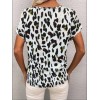 Kadın Kısa Kollu V Yaka Leopar Desen Krep Bluz - 108007 Kadın Kısa Kollu V Yaka Leopar Desen Krep Bluz - 108007