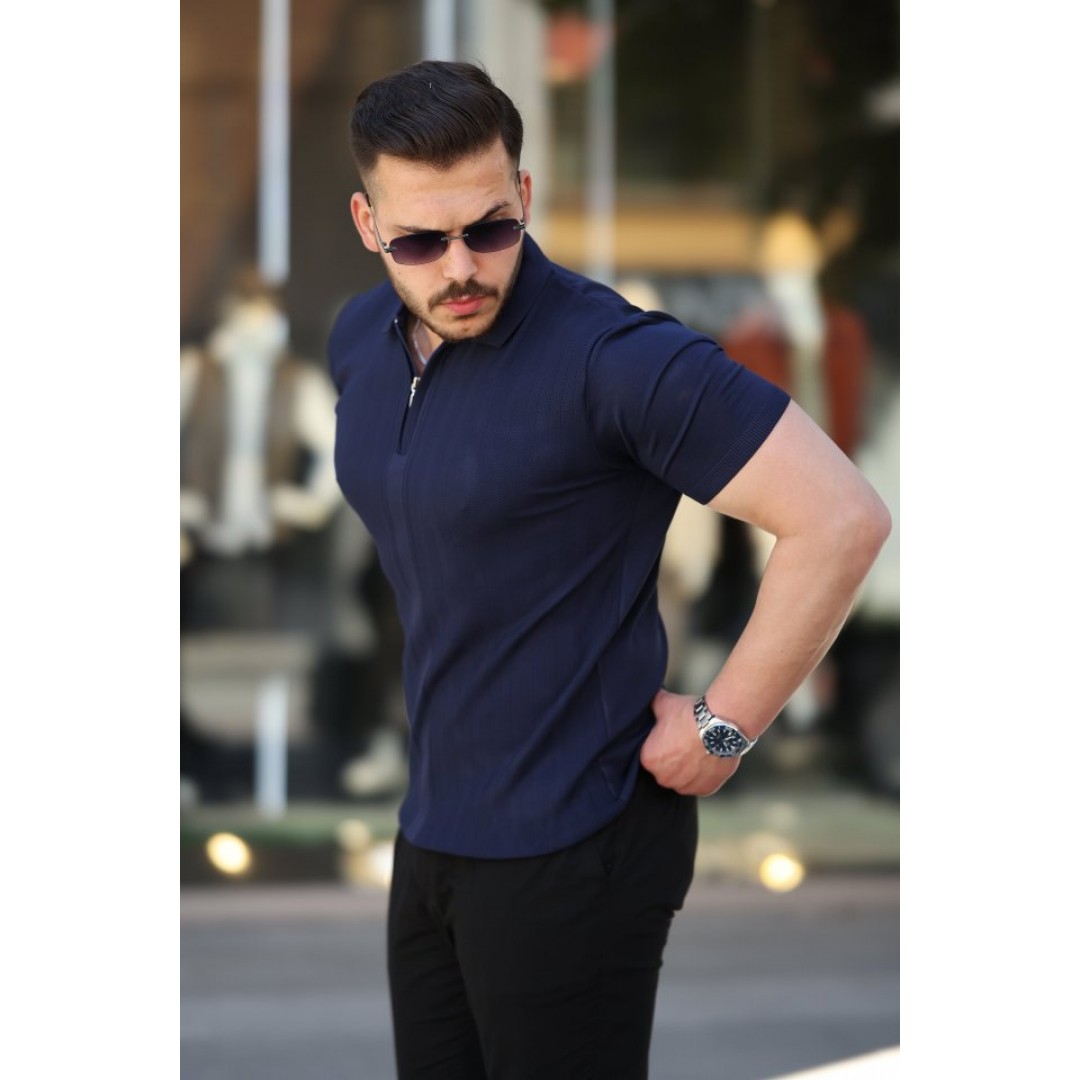 Erkek Yakası Fermuarlı Kısa Kollu T-shirt 161265 Erkek Yakası Fermuarlı Kısa Kollu T-shirt 161265
