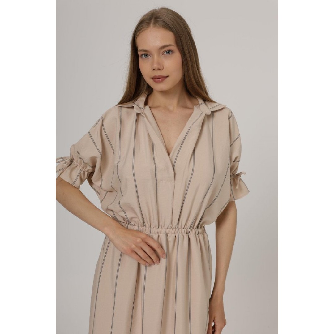 Beli Lastikli Elbise - Taş - 162578 Beli Lastikli Elbise - Taş - 162578
