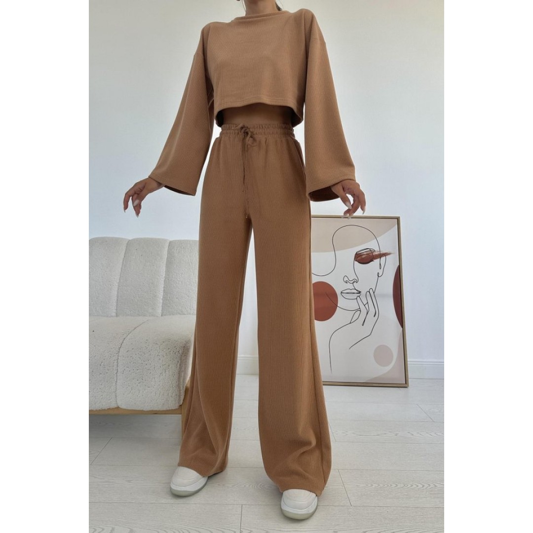 Camel Fitilli Bluz Ve Pantolon Takım 152326 Camel Fitilli Bluz Ve Pantolon Takım 152326