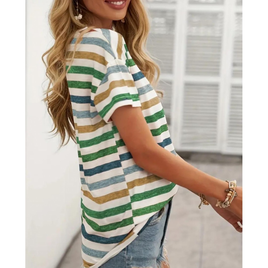 Kadın Kısa Kollu V Yaka çizgili Süprem T-shirt 162371 Kadın Kısa Kollu V Yaka çizgili Süprem T-shirt 162371