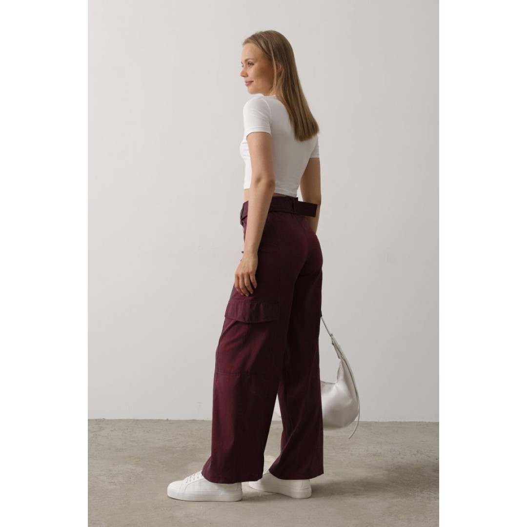 Kemerli Cargo Pantolon - Bordo 161895 Kemerli Cargo Pantolon - Bordo 161895