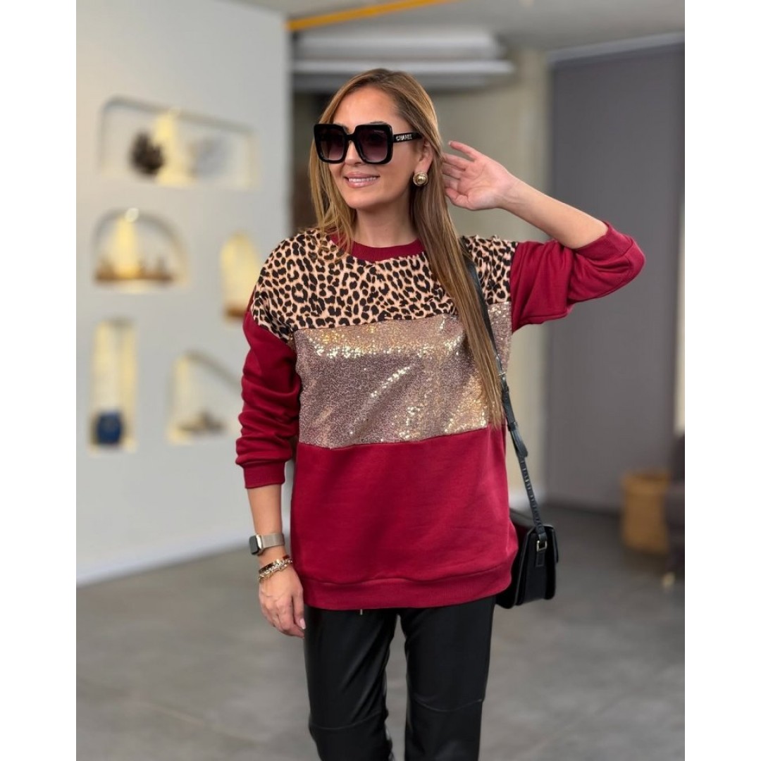 Kadın üç Iplik şardonlu Kumaş Leopar Desenli Bluz - 137434 Kadın üç Iplik şardonlu Kumaş Leopar Desenli Bluz - 137434